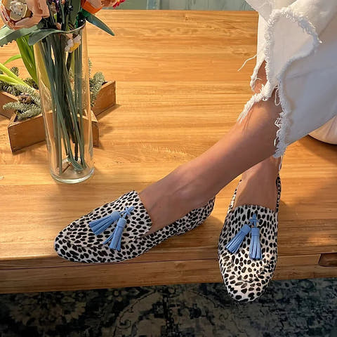 SPOTTED LOAFERS WITH BLUE TASSEL