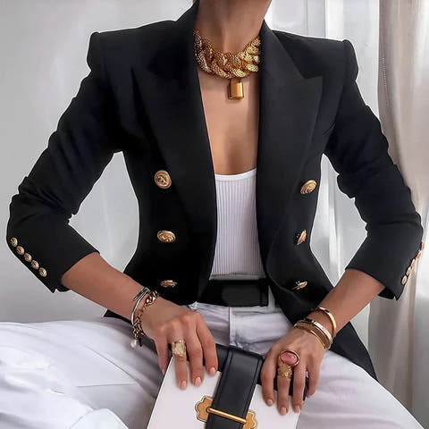 Winslet Sculpted Gold-Button Elegant Blazer