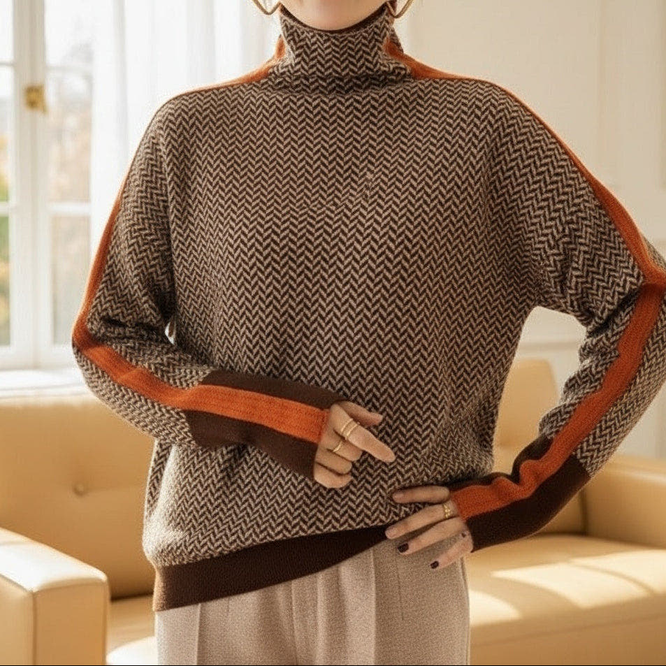 Sabrina Modern Herringbone Turtleneck Sweater