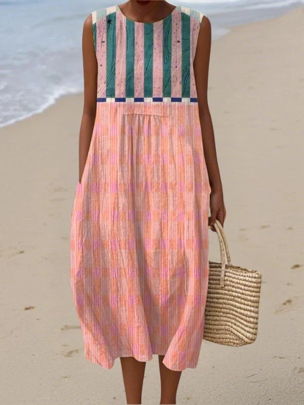 Demi Striped Peach Shade Midi Dress