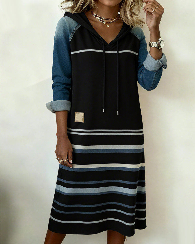 Alivia Striped Color-Mixed Hooded Dress