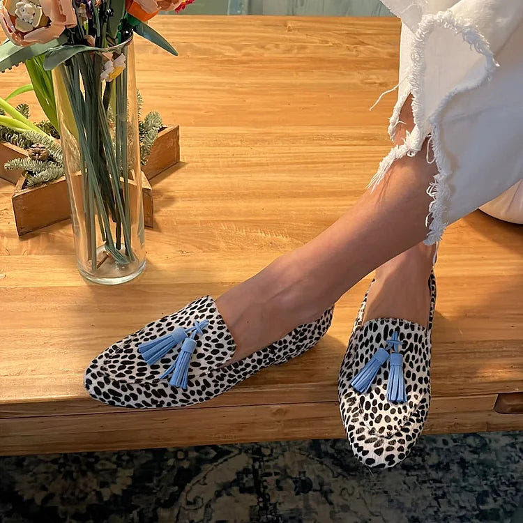 SPOTTED LOAFERS WITH BLUE TASSEL