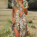 Women's Elegant Floral Midi Dress for Effortless Trendy Style