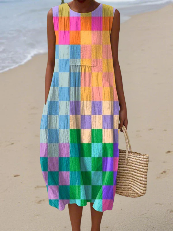Briella Vibrant Checkered Midi Dress