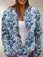 Beverly Ocean Bloom Print Buttoned Cardigan