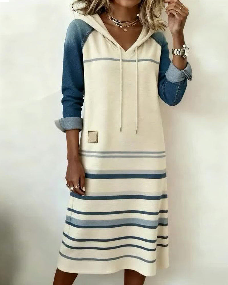 Alivia Striped Color-Mixed Hooded Dress