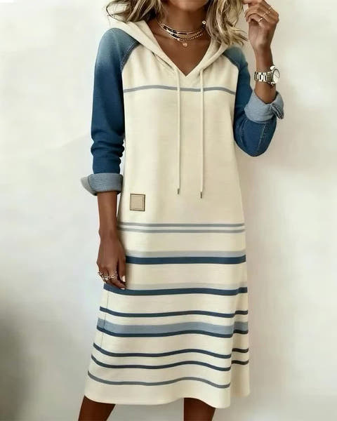Alivia Striped Color-Mixed Hooded Dress