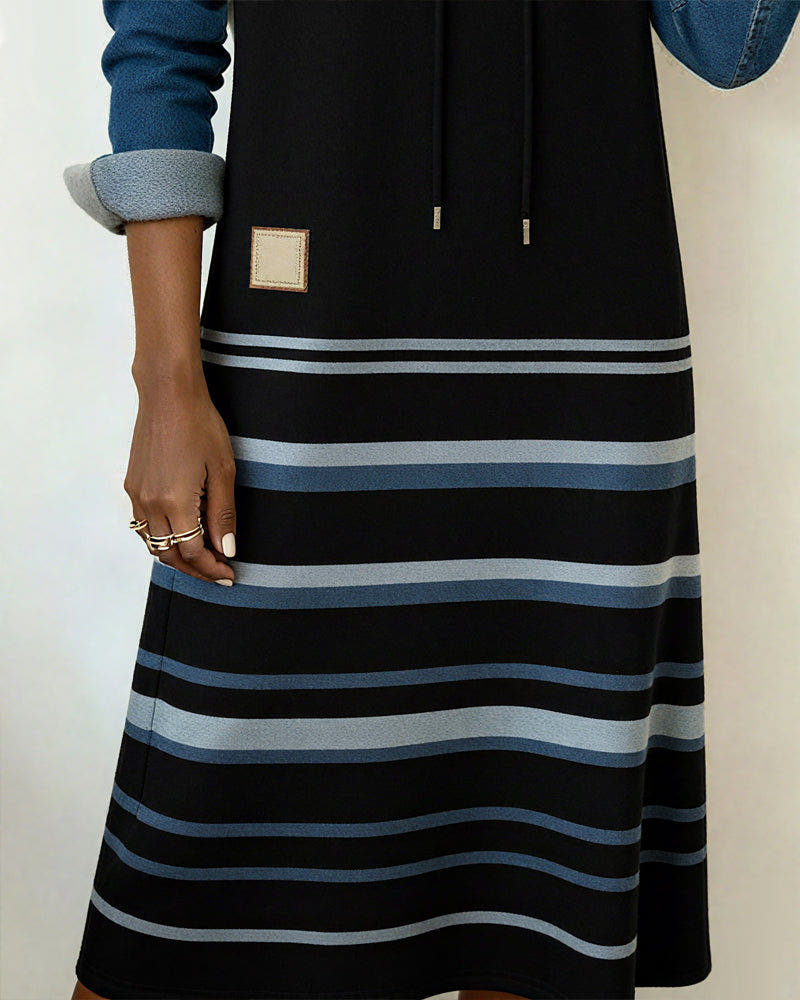Alivia Striped Color-Mixed Hooded Dress