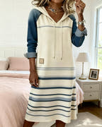 Alivia Striped Color-Mixed Hooded Dress