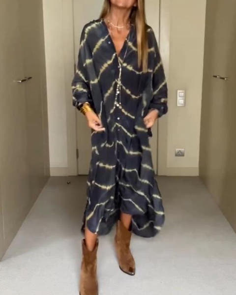Amara Striped Flowing Long Sleeve Maxi Dress