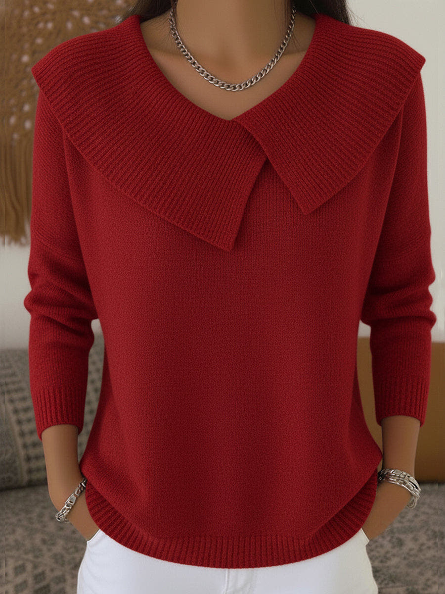 Ariella Fold-Over Collar Knit Sweater