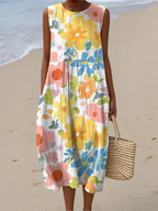 Hazel Refreshing Yellow Floral Print Midi Dress