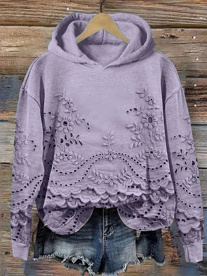 Roselle Lace-Trim Cozy Relaxed Hoodie