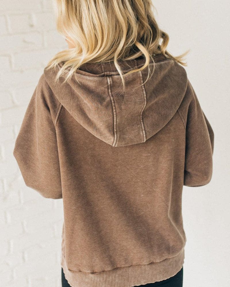 Nalas - Zip Henley Acid Wash Fleece Hoodie