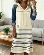 Alivia Striped Color-Mixed Hooded Dress