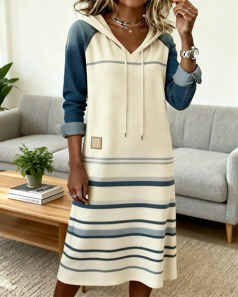 Alivia Striped Color-Mixed Hooded Dress