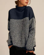Emory Elegant Herringbone High-Neck Sweater