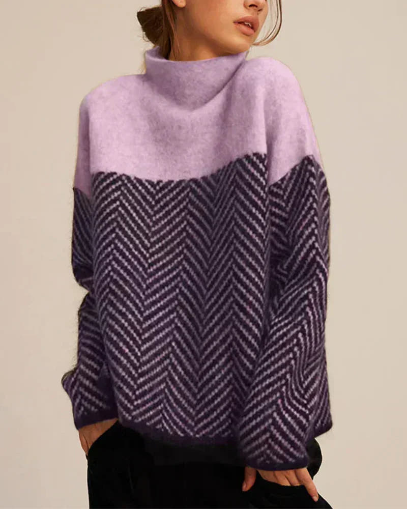Emory Elegant Herringbone High-Neck Sweater