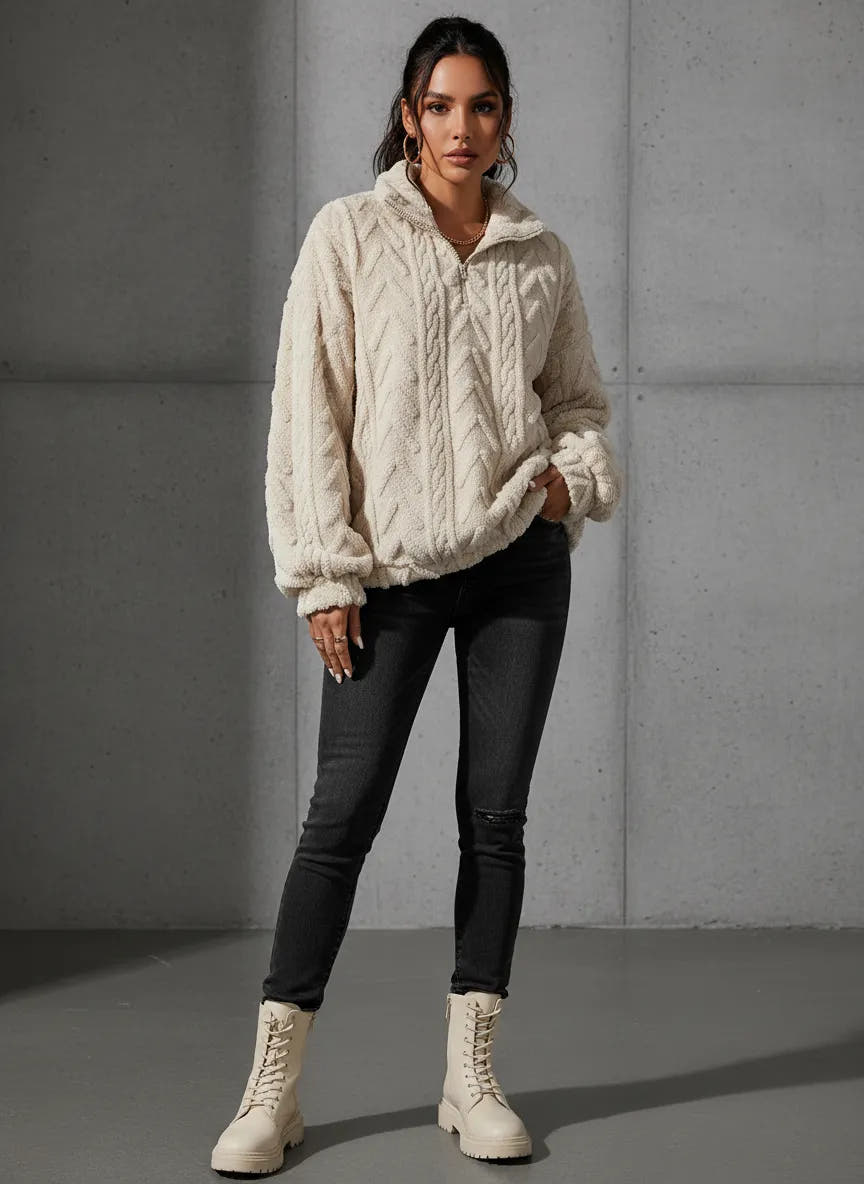 Aila | Fluffy Zip Sweater