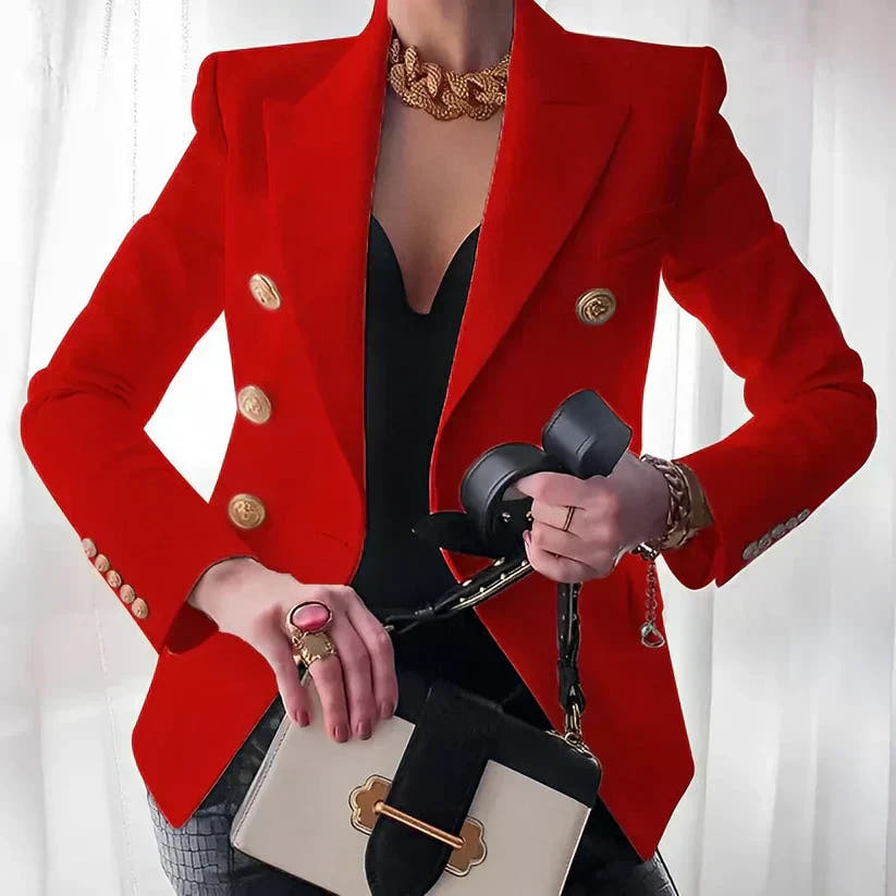 Winslet Sculpted Gold-Button Elegant Blazer