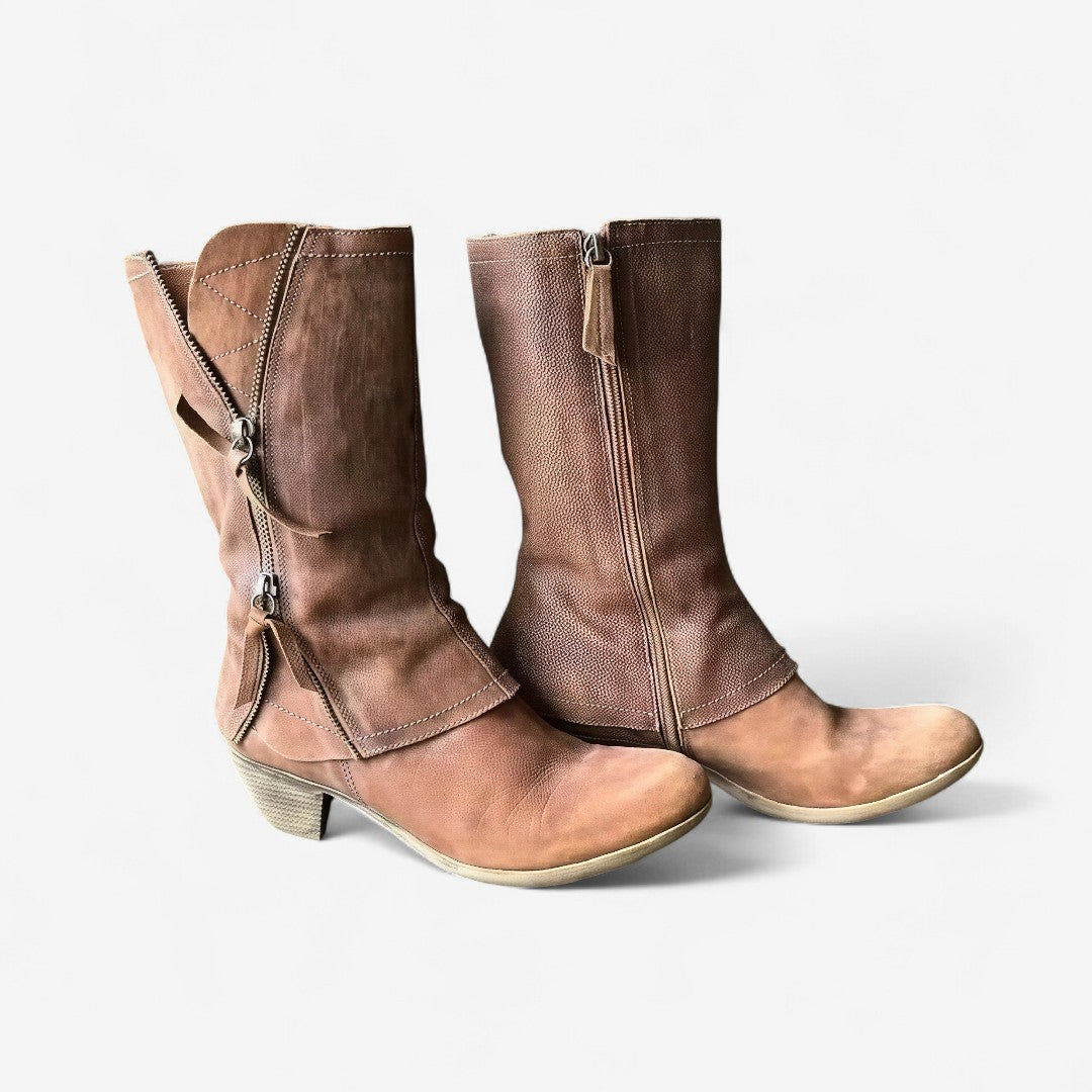 Avery Boots with Low Block Heel and Panel Stitching