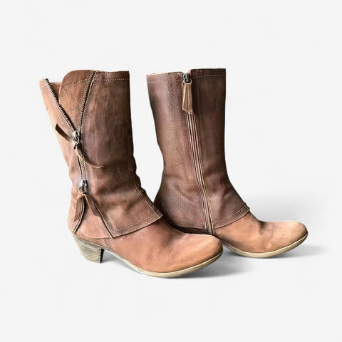 Avery Boots with Low Block Heel and Panel Stitching