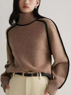 Elodie Contrast-Trim Turtleneck Sweater