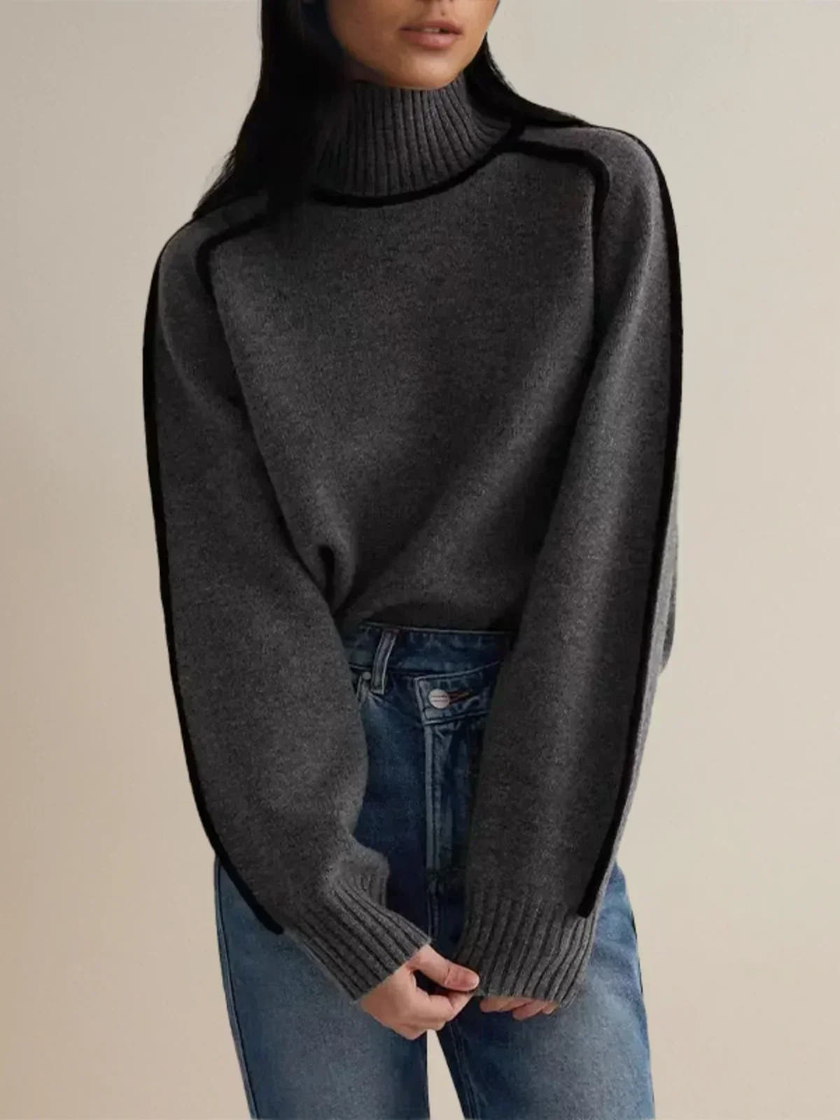 Elodie Contrast-Trim Turtleneck Sweater