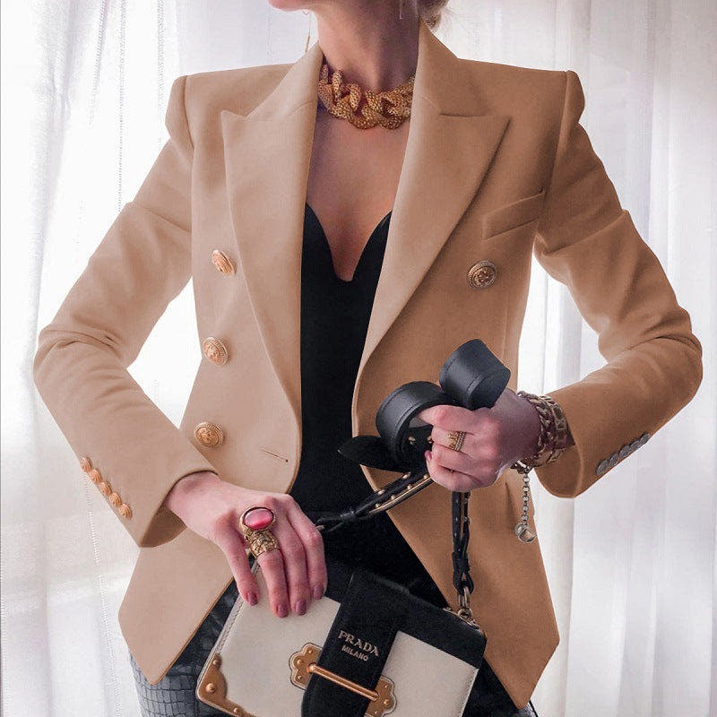 Winslet Sculpted Gold-Button Elegant Blazer