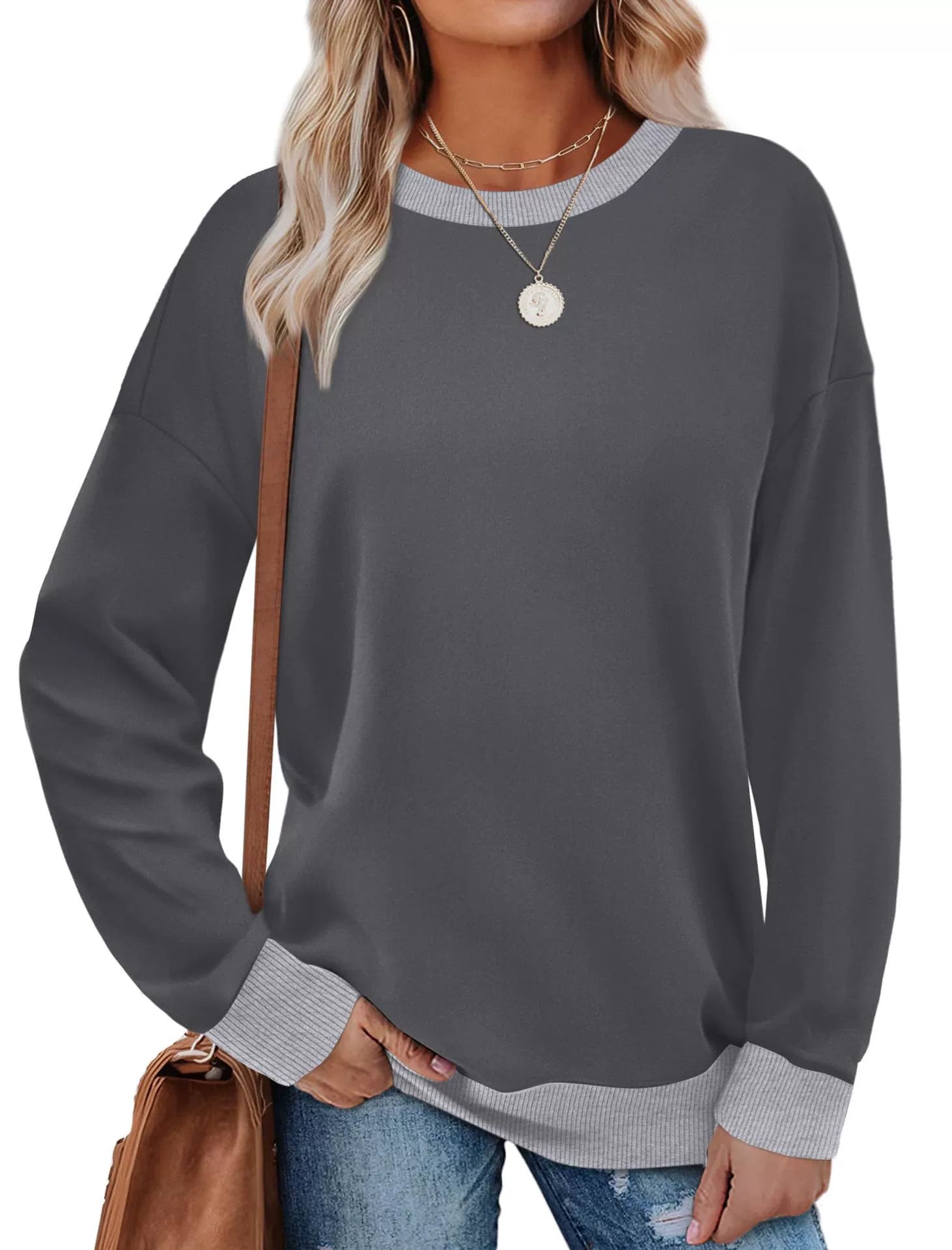 Stella Crew Neck Tunic Contrast Color Sweater