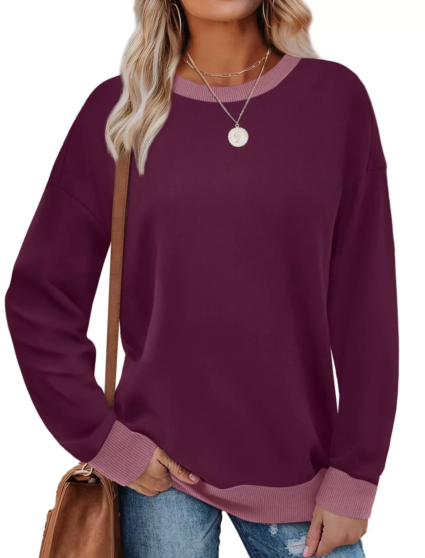 Stella Crew Neck Tunic Contrast Color Sweater