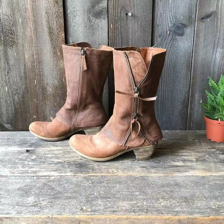 Avery Boots with Low Block Heel and Panel Stitching