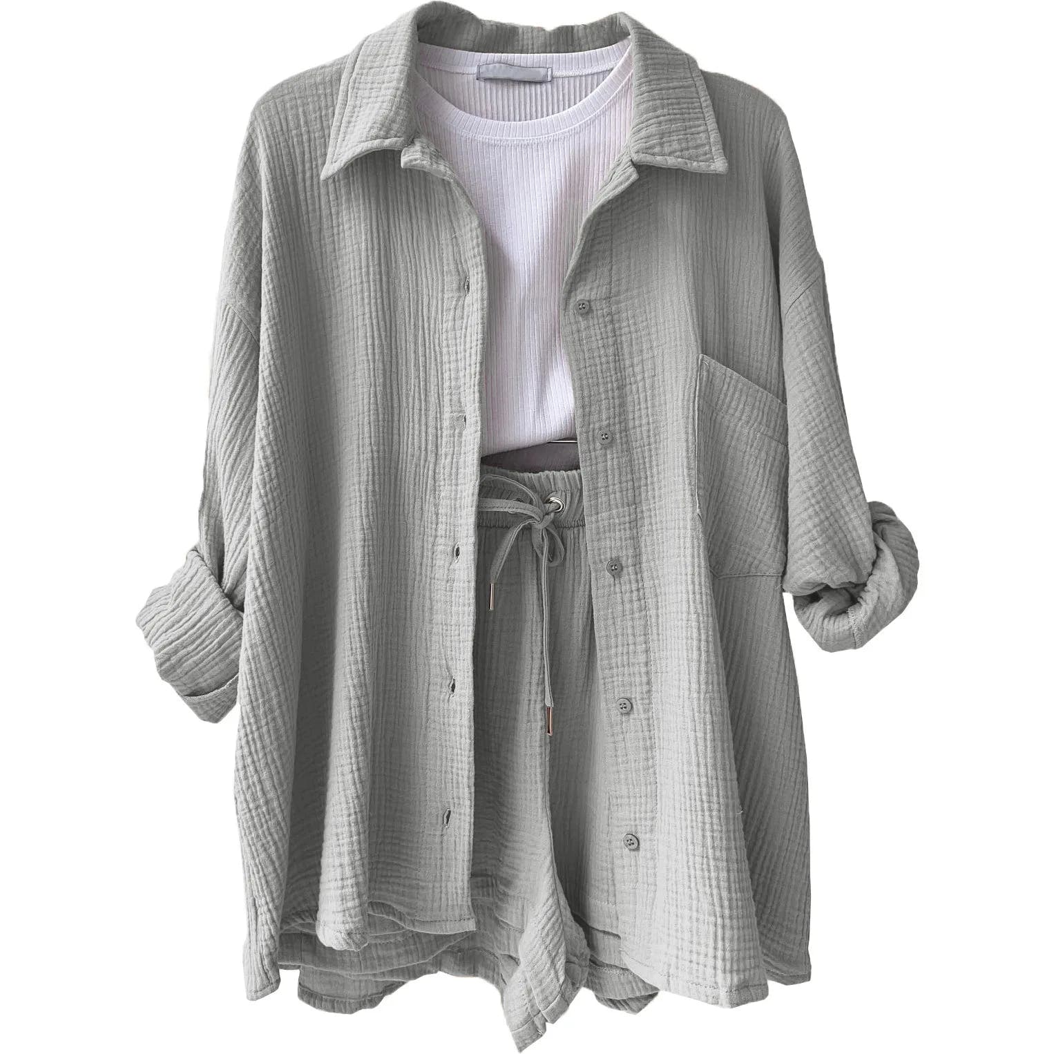 Alira Relaxed Short-Sleeve Button Two-Piece Set