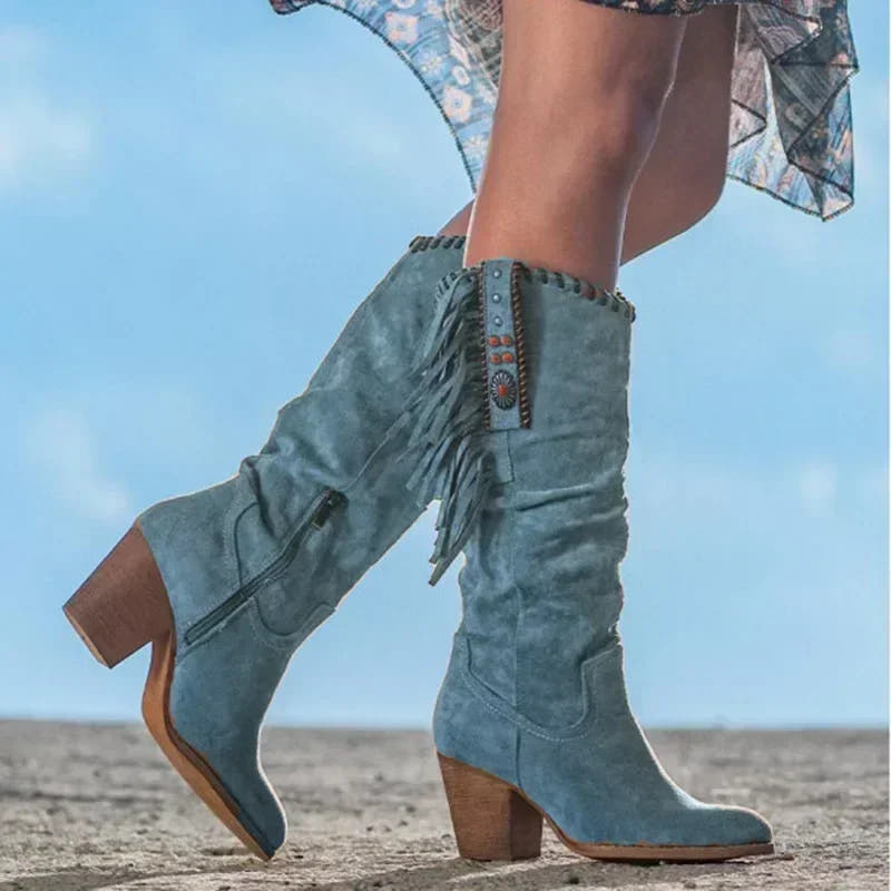 Lena Western Boot with Fringe and Turquoise Accents