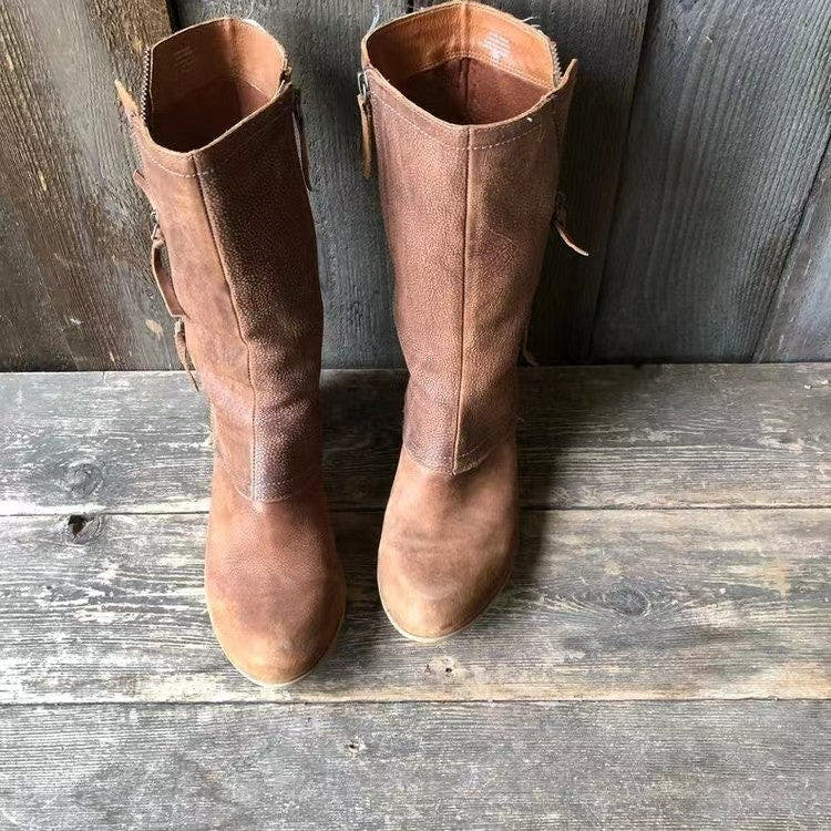 Avery Boots with Low Block Heel and Panel Stitching