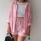 Alira Relaxed Short-Sleeve Button Two-Piece Set