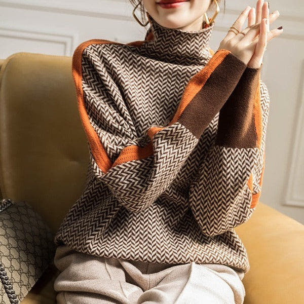 Sabrina Modern Herringbone Turtleneck Sweater