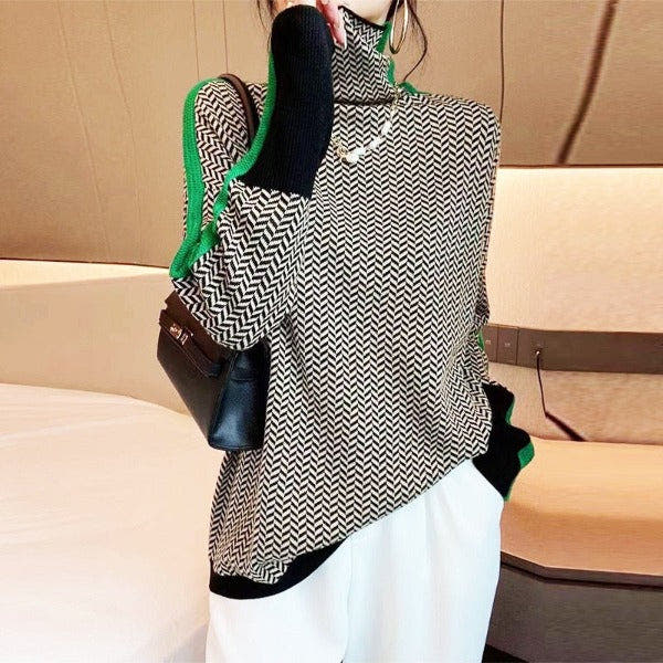 Sabrina Modern Herringbone Turtleneck Sweater