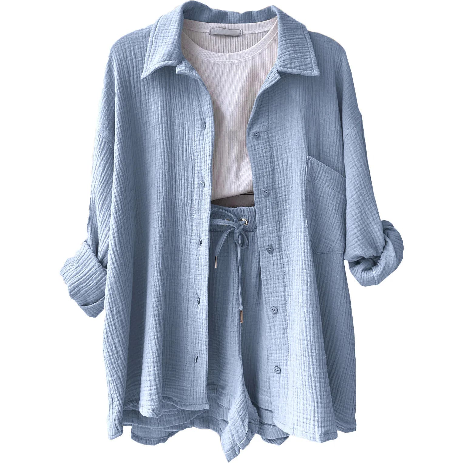Alira Relaxed Short-Sleeve Button Two-Piece Set