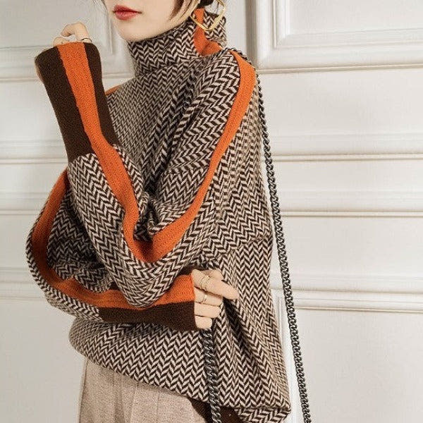 Sabrina Modern Herringbone Turtleneck Sweater
