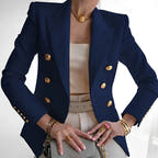 Winslet Sculpted Gold-Button Elegant Blazer
