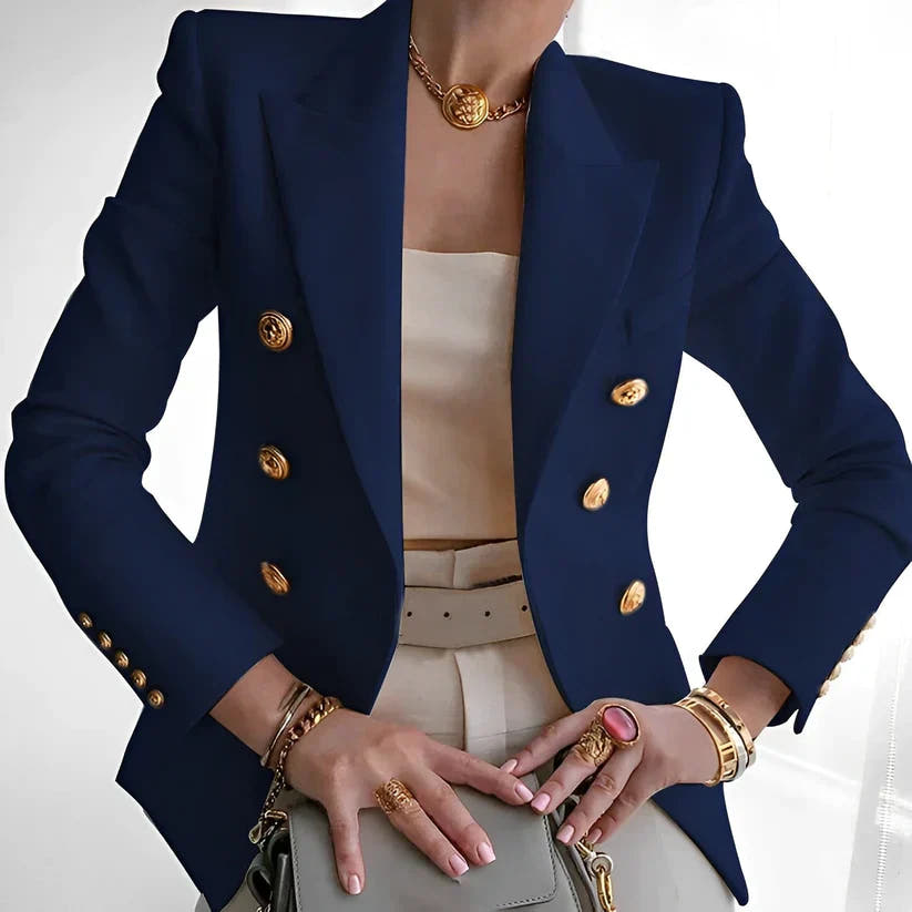 Winslet Sculpted Gold-Button Elegant Blazer