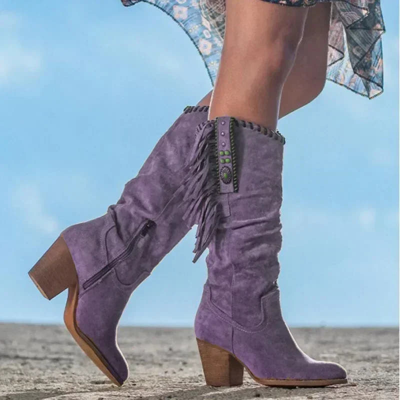 Lena Western Boot with Fringe and Turquoise Accents