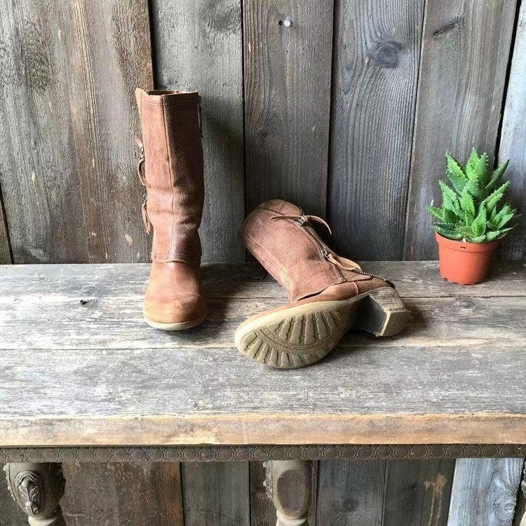 Avery Boots with Low Block Heel and Panel Stitching