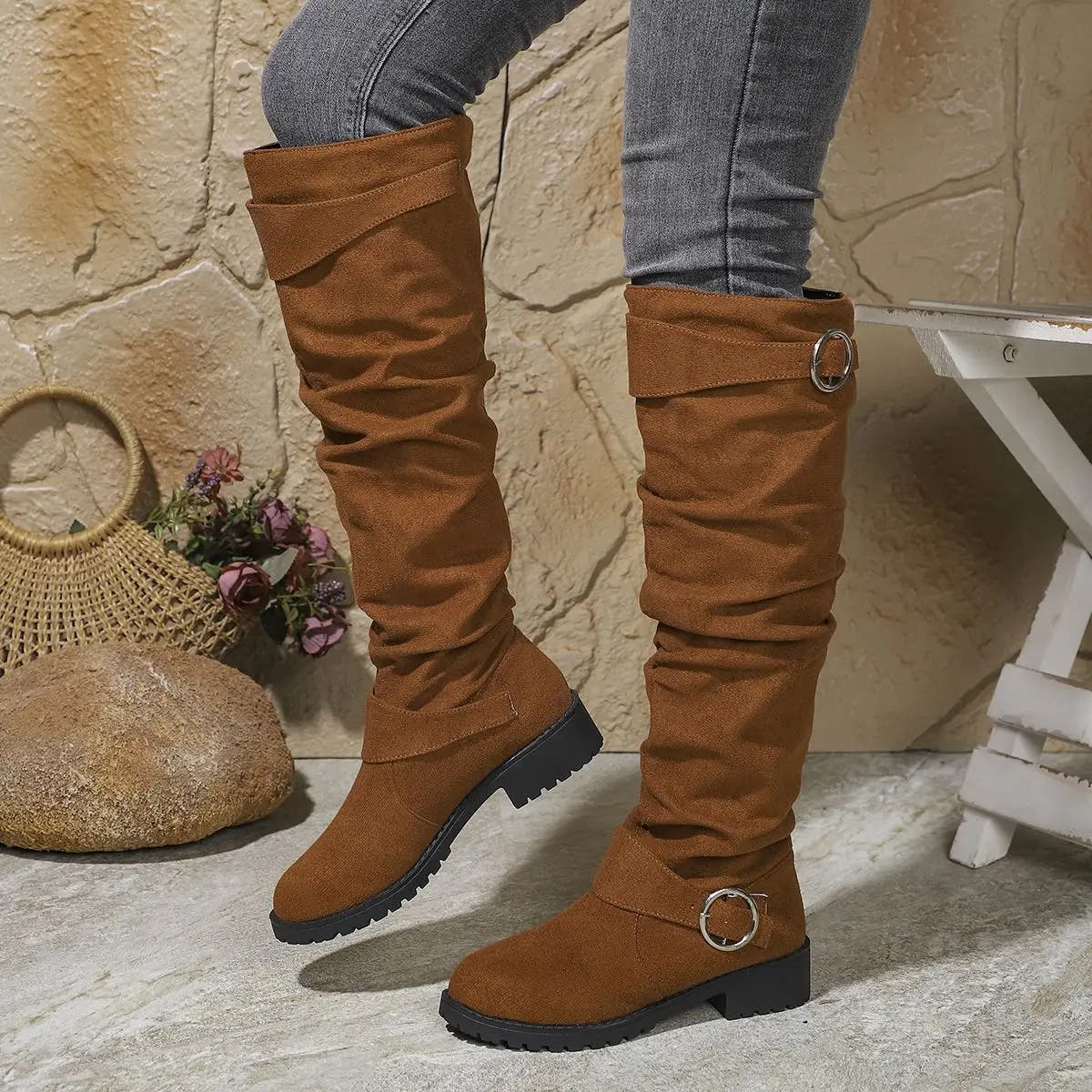 Alexis Knee High Boot with Slouchy Fit and Buckle Detail