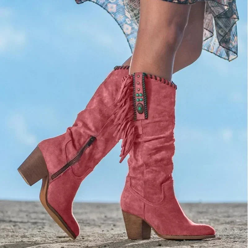 Lena Western Boot with Fringe and Turquoise Accents