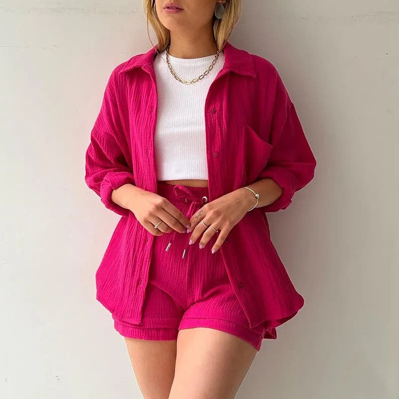 Alira Relaxed Short-Sleeve Button Two-Piece Set
