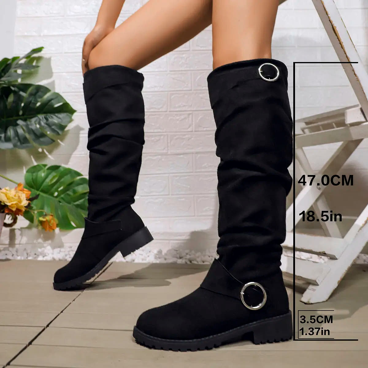 Alexis Knee High Boot with Slouchy Fit and Buckle Detail