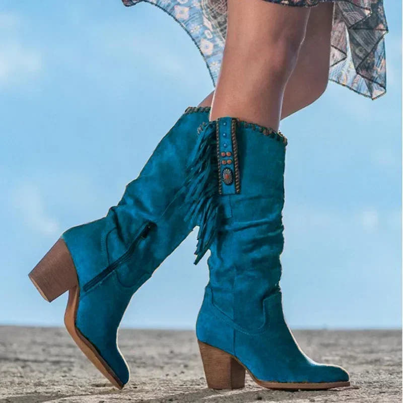Lena Western Boot with Fringe and Turquoise Accents
