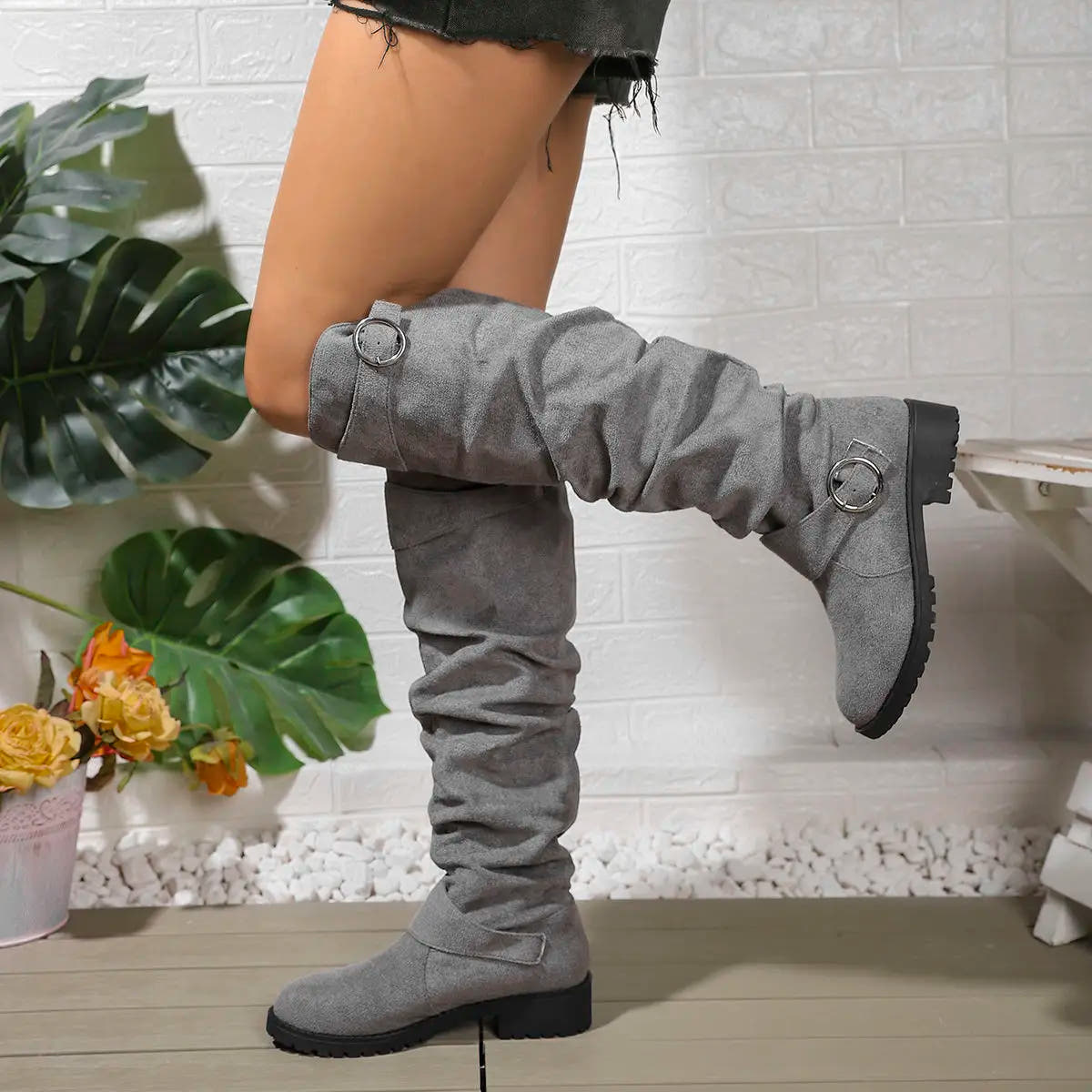 Alexis Knee High Boot with Slouchy Fit and Buckle Detail